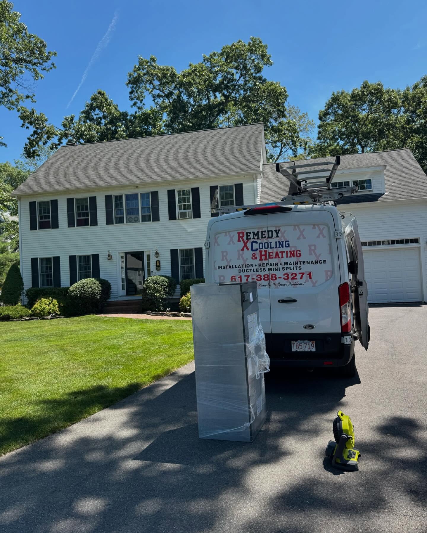 Remedy Cooling and Heating van at a customer's home in Taunton MA